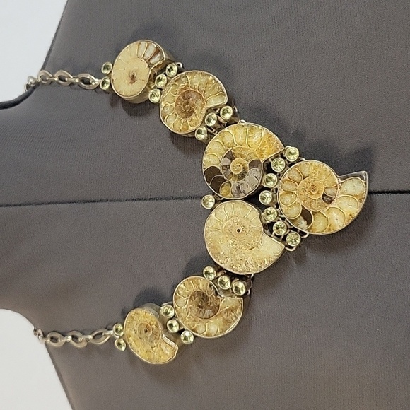 Unk Accessories - Chunky Boho Hippie Ammonite Fossil Shell Necklace with Citrine Accents
